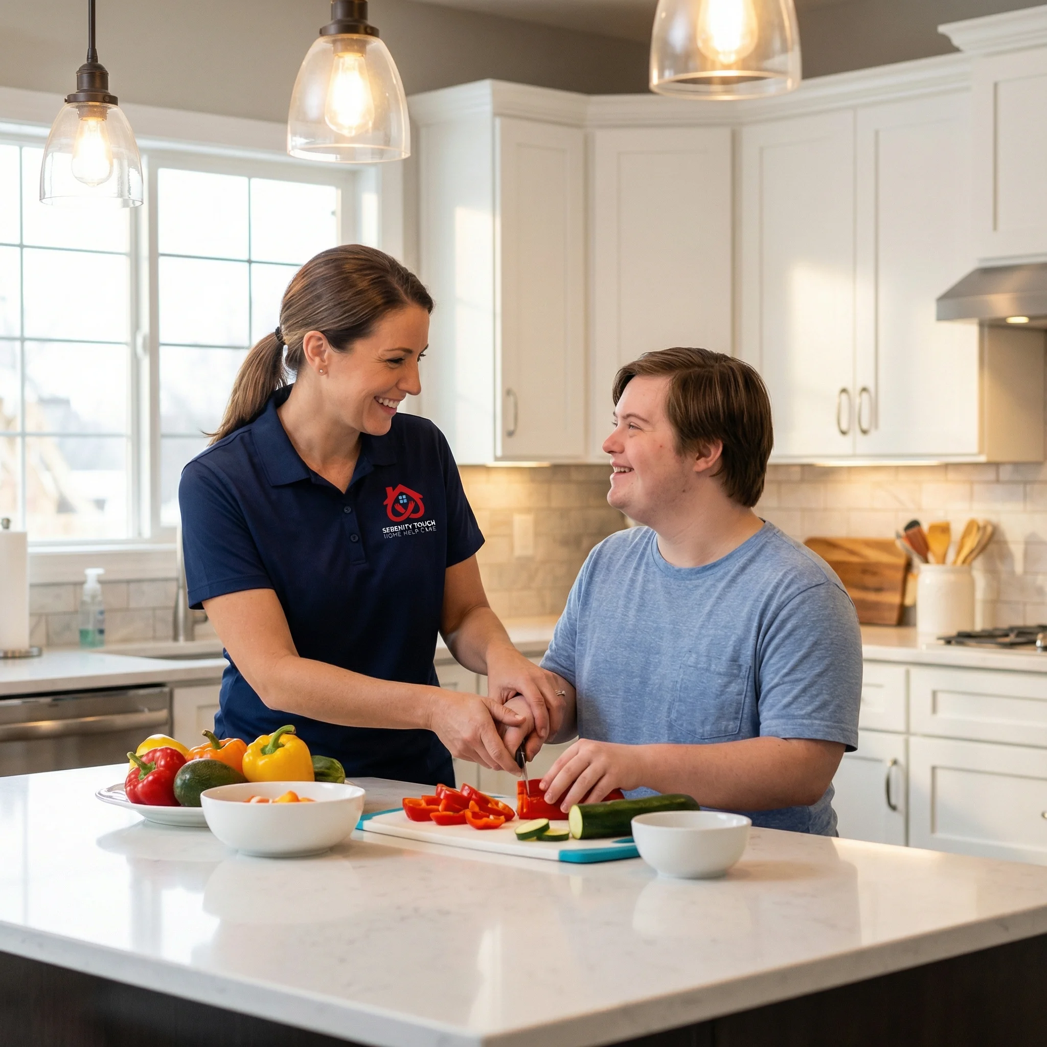 Caregiver teaching life skills